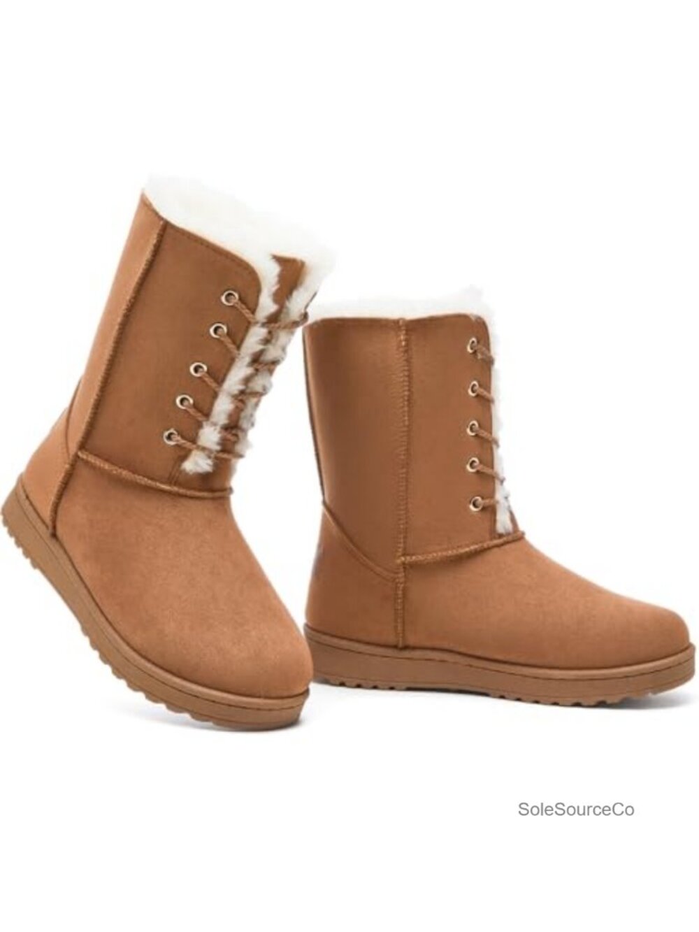 Women's Winter Snow Boots Fuzzy Fur Lined Faux Suede Mid Calf Warm Booties